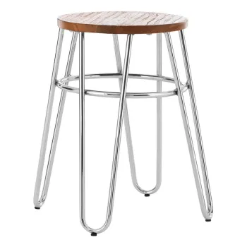 Scaun tip taburet argintiu/in culoare naturala din lemn de ulm District - Premier Housewares imagine