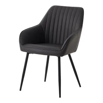 Scaune de dining gri-inchis cu cotiere 2 buc. din imitatie de piele Nolan Stripe - Unique Furniture imagine