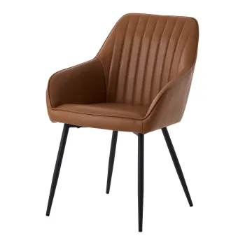 Scaune de dining maro cu cotiere 2 buc. din imitatie de piele Nolan Stripe - Unique Furniture imagine