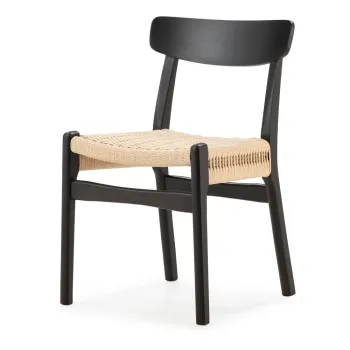 Scaune de dining negre 2 buc. din lemn de arbore de cauciuc Biel - MOME imagine