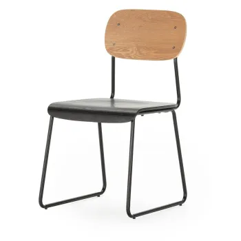 Scaune de dining negre/in culoare naturala 2 buc. cu aspect de lemn de frasin Aira - Marckeric imagine