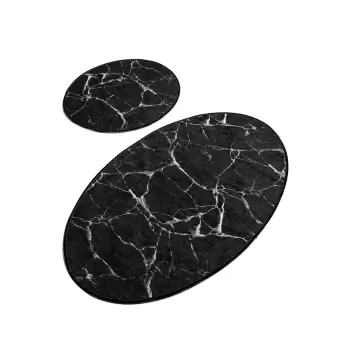 Set 2 covorase ovale de baie Chilai Marble, negru imagine