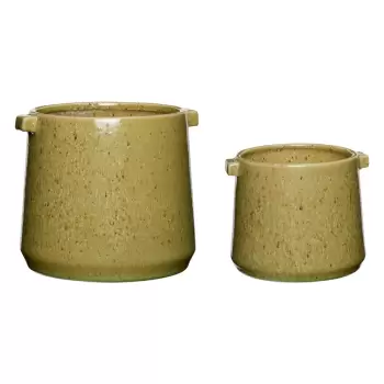 Set 2 ghivece din ceramica H?bsch Herb, verde imagine
