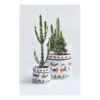 Set 2 huse textile pentru ghivece Madre Selva Animals Otomi imagine