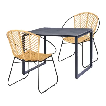 Set 2 scaune din ratan Carla si masa neagra Strong - Bonami Essentials imagine