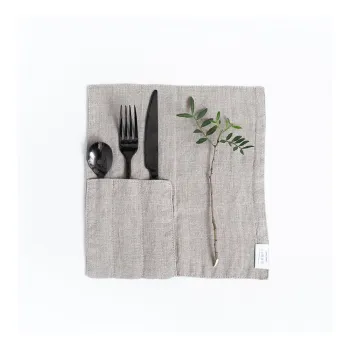 Set 2 suporturi-buzunar din in pentru tacamuri Linen Tales, bej imagine