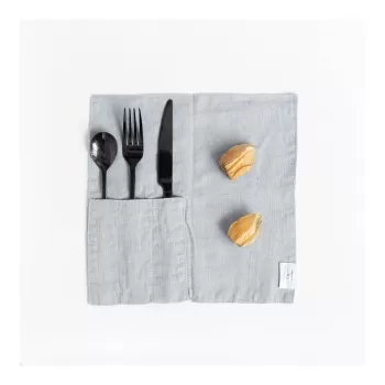 Set 2 suporturi-buzunar din in pentru tacamuri Linen Tales, gri deschis imagine