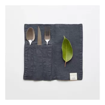 Set 2 suporturi-buzunar din in pentru tacamuri Linen Tales, gri inchis imagine