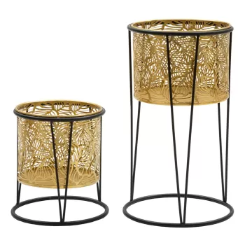 Set 2 suporturi pentru ghivece Mauro Ferretti Leavy, inaltime 40 cm, auriu imagine