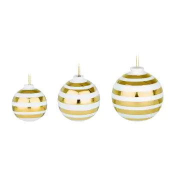 Set 3 globuri din ceramica cu detalii aurii pentru bradul de Craciun Kahler Design Omaggio, alb imagine