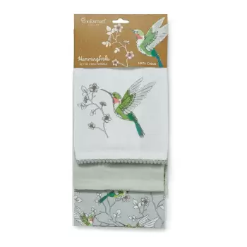 Set 3 prosoape de bucatarie din bumbac Cooksmart (R) Hummingbirds, gri imagine