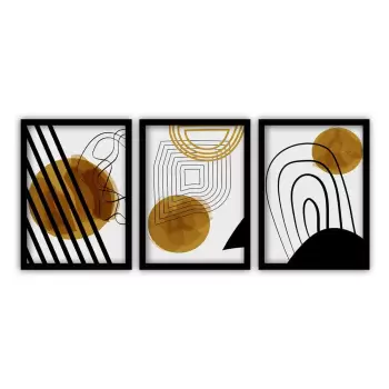 Set 3 tablouri cu rama neagra Vavien Artwork Abstract Lines, 35 x 45 cm imagine