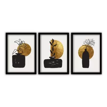 Set 3 tablouri cu rama neagra Vavien Artwork Gilded, 35 x 45 cm imagine