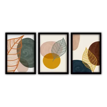 Set 3 tablouri cu rama neagra Vavien Artwork Leaves III., 35 x 45 cm imagine