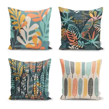 Set 4 fete de perna Minimalist Cushion Covers Colorful Leaves, 45 x 45 cm imagine