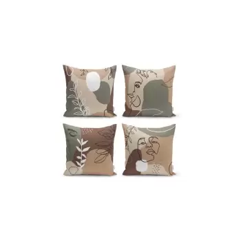 Set 4 fete de perna Minimalist Cushion Covers Drawing Face, 43 x 43 cm imagine