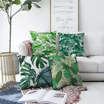 Set 4 fete de perna Minimalist Cushion Covers Summer Jungle, 55 x 55 cm imagine