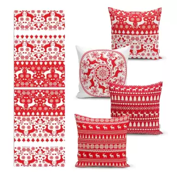 Set 4 fete de perna si un napron de masa cu model de Craciun Minimalist Cushion Covers Christmas imagine