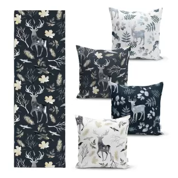 Set 4 fete de perna si un napron de masa cu model de Craciun Minimalist Cushion Covers Christmas Forest imagine