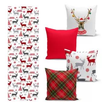 Set 4 fete de perna si un napron de masa cu model de Craciun Minimalist Cushion Covers Christmas Ornaments imagine