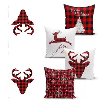 Set 4 fete de perna si un napron de masa cu model de Craciun Minimalist Cushion Covers Christmas Tartan imagine