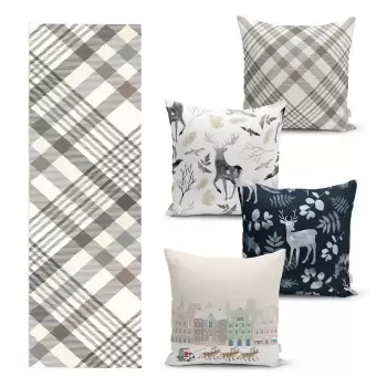 Set 4 fete de perna si un napron de masa cu model de Craciun Minimalist Cushion Covers Holiday Season imagine