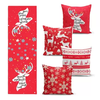 Set 4 fete de perna si un napron de masa cu model de Craciun Minimalist Cushion Covers Joy imagine