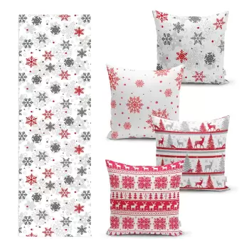 Set 4 fete de perna si un napron de masa cu model de Craciun Minimalist Cushion Covers Red Christmas imagine