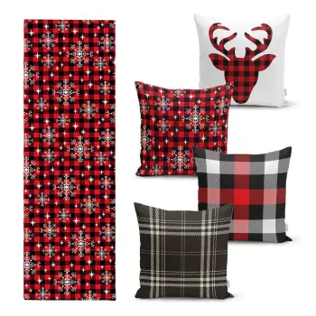 Set 4 fete de perna si un napron de masa cu model de Craciun Minimalist Cushion Covers Snowflake imagine