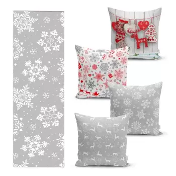 Set 4 fete de perna si un napron de masa cu model de Craciun Minimalist Cushion Covers Snowflakes imagine