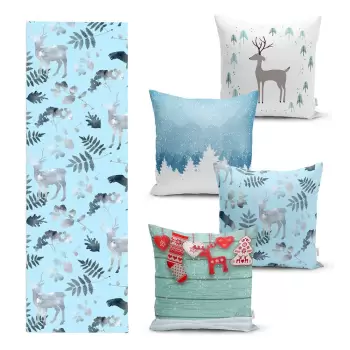 Set 4 fete de perna si un napron de masa cu model de Craciun Minimalist Cushion Covers Winter Wonderland imagine
