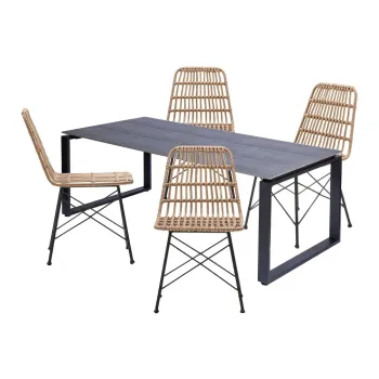 Set 4 scaune din ratan Gabriela si masa neagra Strong - Bonami Essentials imagine