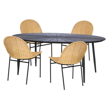 Set 4 scaune din ratan Sofia si masa neagra Marienlis - Bonami Essentials imagine