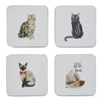Set 4 suporturi de pahare Cooksmart (R) Curious Cats, albastru imagine
