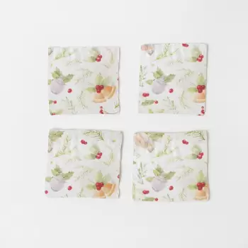 Set 4 suporturi pentru pahare din in cu model de Craciun Linen Tales Merry, 10 x 10 cm imagine