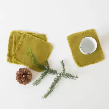 Set 4 suporturi pentru pahare din in Linen Tales Classic, 10 x 10 cm, verde imagine