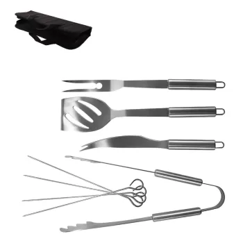 Set 8 unelte pentru gratar din inox cu husa Orion Grill, lungime 34,5 cm imagine