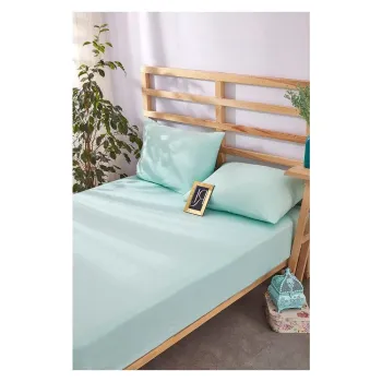 Set cearsaf si fata de perna albastru deschis din bumbac cu elastic 180x200 cm - Mila Home imagine