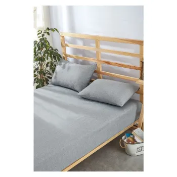 Set cearsaf si fata de perna gri din bumbac cu elastic 180x200 cm - Mila Home imagine
