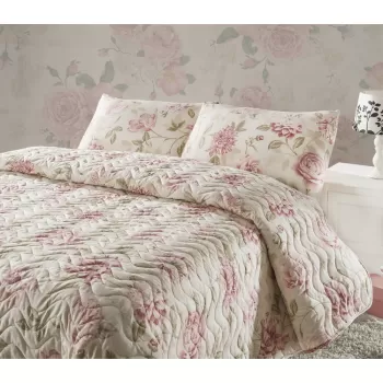 Set cuvertura matlasata si 2 fete de perna Eponj Home Care Pink, 240 x 220 cm imagine