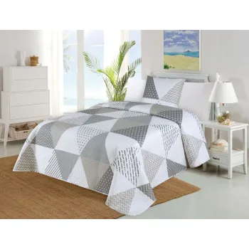 Set cuvertura si fata de perna alb/gri matlasat 140x220 cm Terez - My House imagine