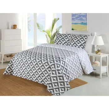 Set cuvertura si fata de perna alb/gri matlasat 220x240 cm Casilla - My House imagine