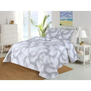 Set cuvertura si fata de perna alb/gri matlasat 220x240 cm Circulo - My House imagine