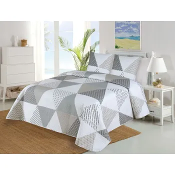 Set cuvertura si fata de perna alb/gri matlasat 220x240 cm Terez - My House imagine