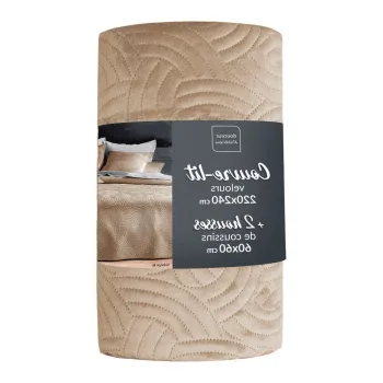 Set cuvertura si fata de perna bej din catifea 220x240 cm Solange - douceur d'interieur imagine