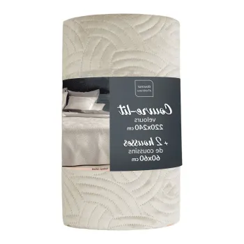 Set cuvertura si fata de perna crem din catifea 220x240 cm Solange - douceur d'interieur imagine