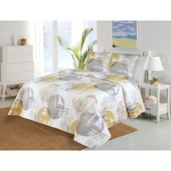 Set cuvertura si fata de perna galben/alb matlasat 220x240 cm Ronda - My House imagine