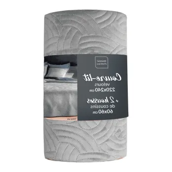 Set cuvertura si fata de perna gri din catifea 220x240 cm Solange - douceur d'interieur imagine