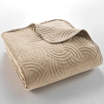 Set cuvertura si fata de perna maro deschis din catifea 240x260 cm Solange - douceur d'interieur imagine