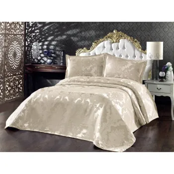 Set cuvertura si fete de perna bej din damasc 240x260 cm Beste - Mijolnir imagine